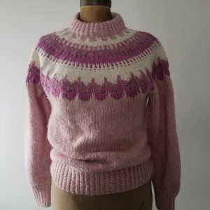 Vintage Pink Ski Sweater Handknitted in Denmark